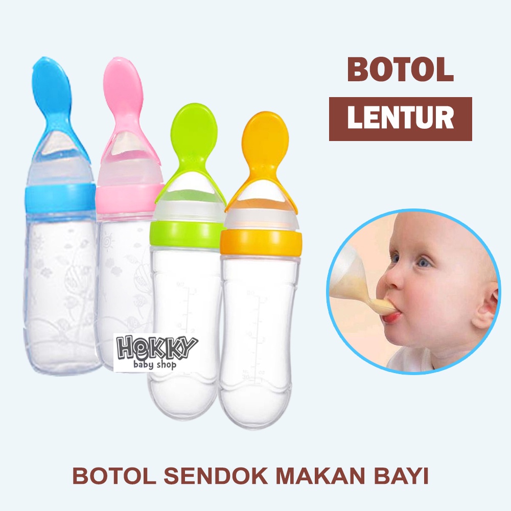 HK Botol Silikon Sendok Makan Bubur Bayi / Sendok Jus