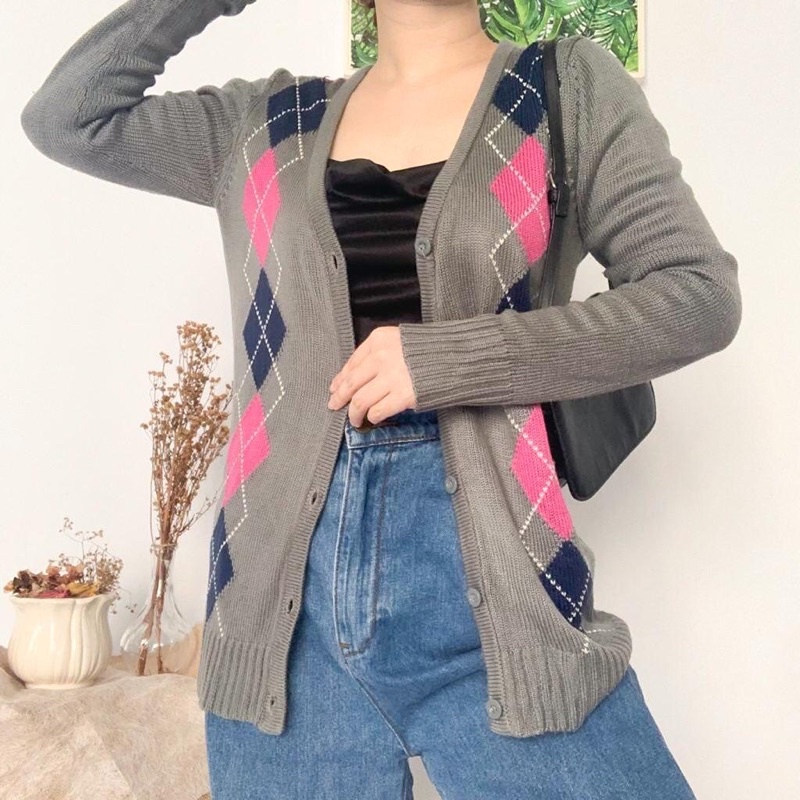 Cardigan ketupat argyle rajut premium