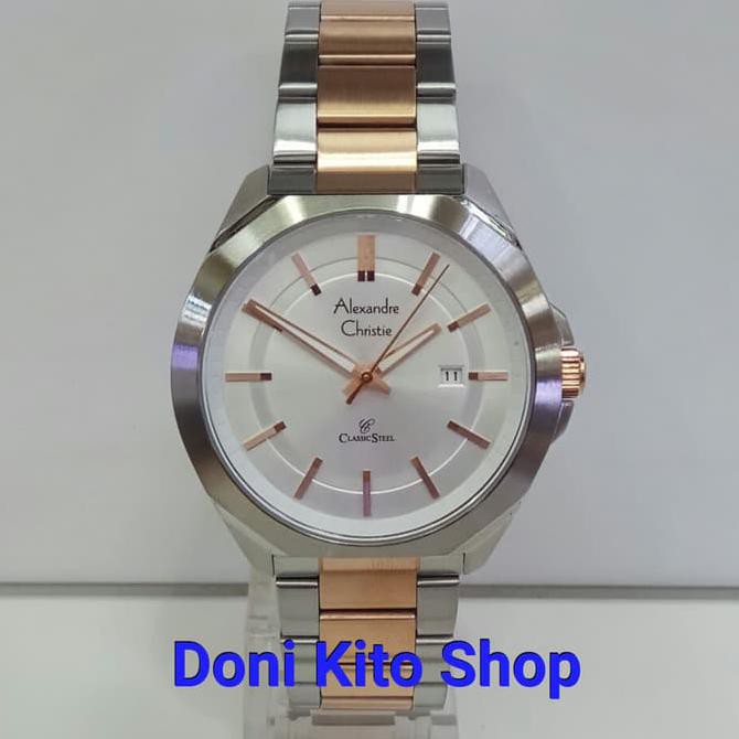 Jam Tangan Pria Original Alexander Cristie AC8584 Silver Rose Gold