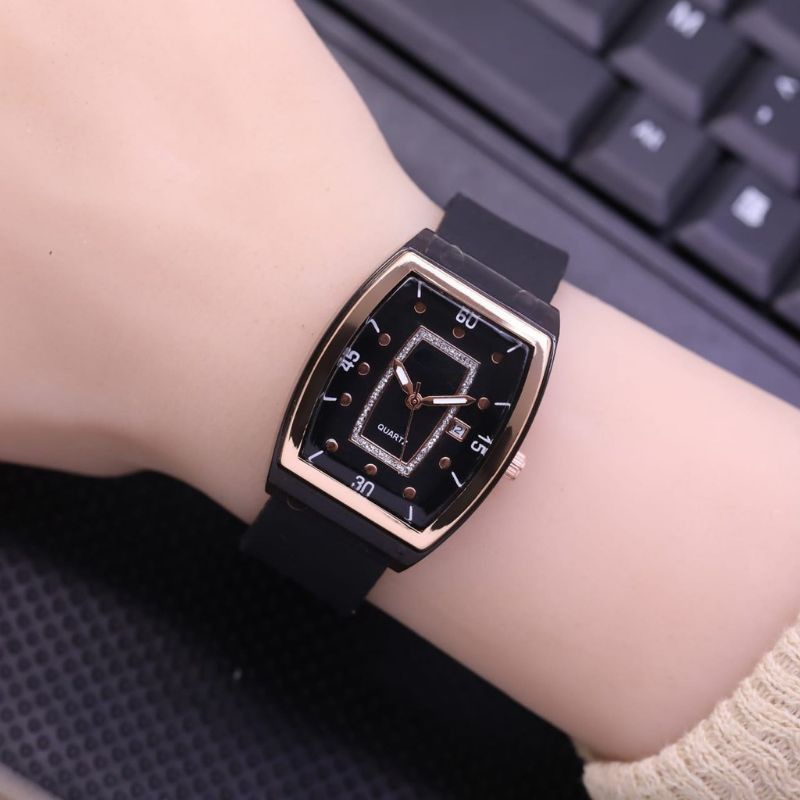 Jam Tangan Wanita Korea Oval Strap Rubber HP-66 Tanggal Aktif