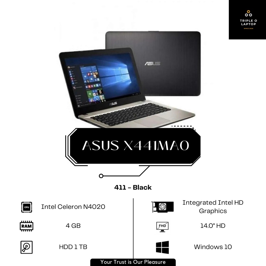 Laptop Notebook ASUS X441MAO-411/413 - CEL N4020-RAM 4GB-HDD 1TB-14.0" HD-NO DVD-W10