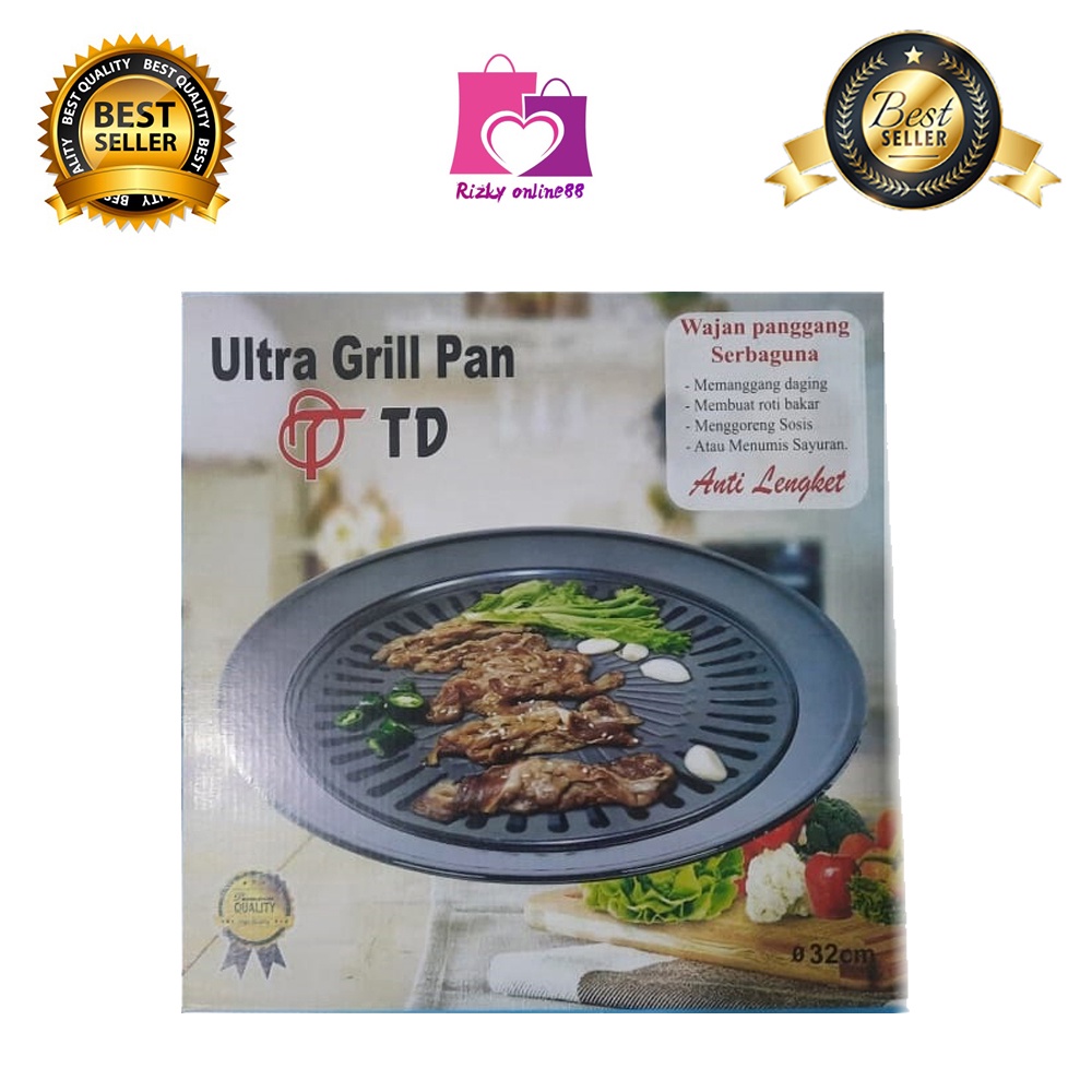 rizkyonline88 panggangan portable serbaguna smokeless BBQ grill pan bulat kompor high quality ultra grill alat panggang