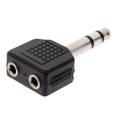 6.35mm Stereo Jack Male to 2 Female Adapter Black