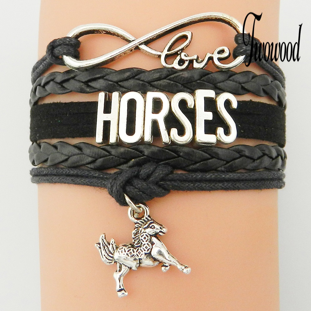 Gelang Multilayer Bahan Kulit Imitasi Desain Infinity Love Horse Untuk Wanita