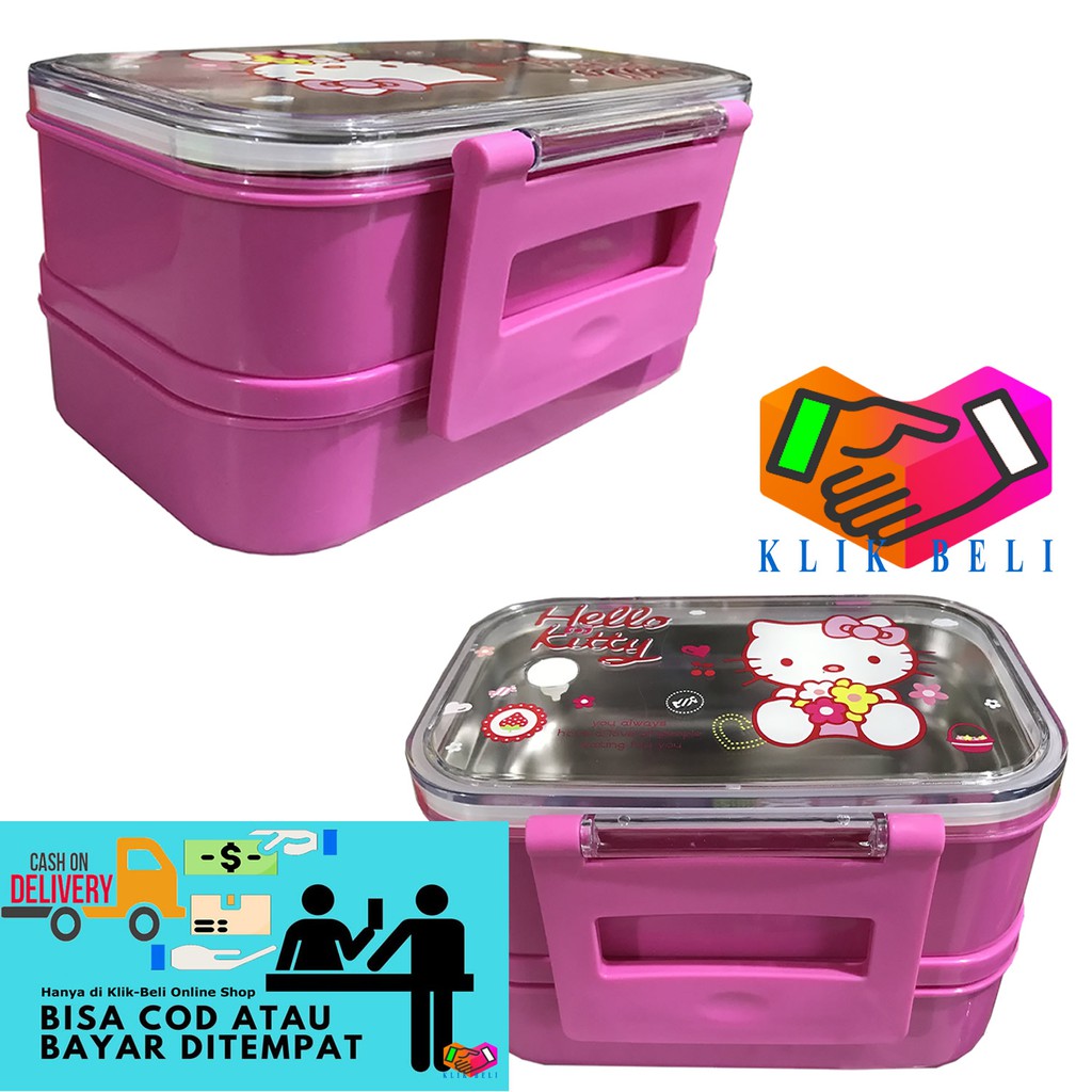 Kotak Makan 2 Susun Stainless Steel Karakter Lunch Box Bento Bekal Tempat Rantang