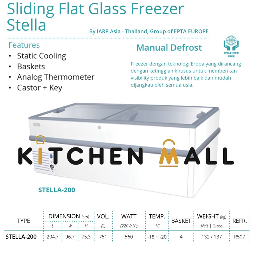GEA STELLA-200 sliding flat glass freezer - freezer pintu kaca geser - kulkas box - freezer box - kulkas daging