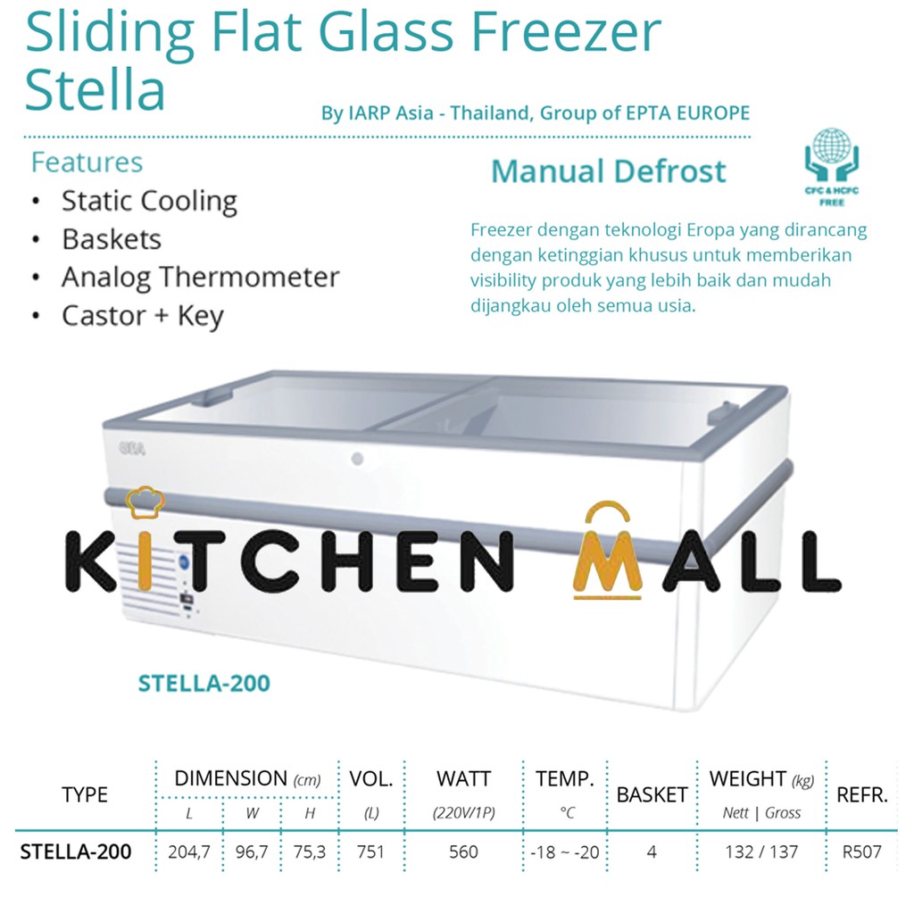 GEA STELLA-200 sliding flat glass freezer - freezer pintu kaca geser - kulkas box - freezer box - ku