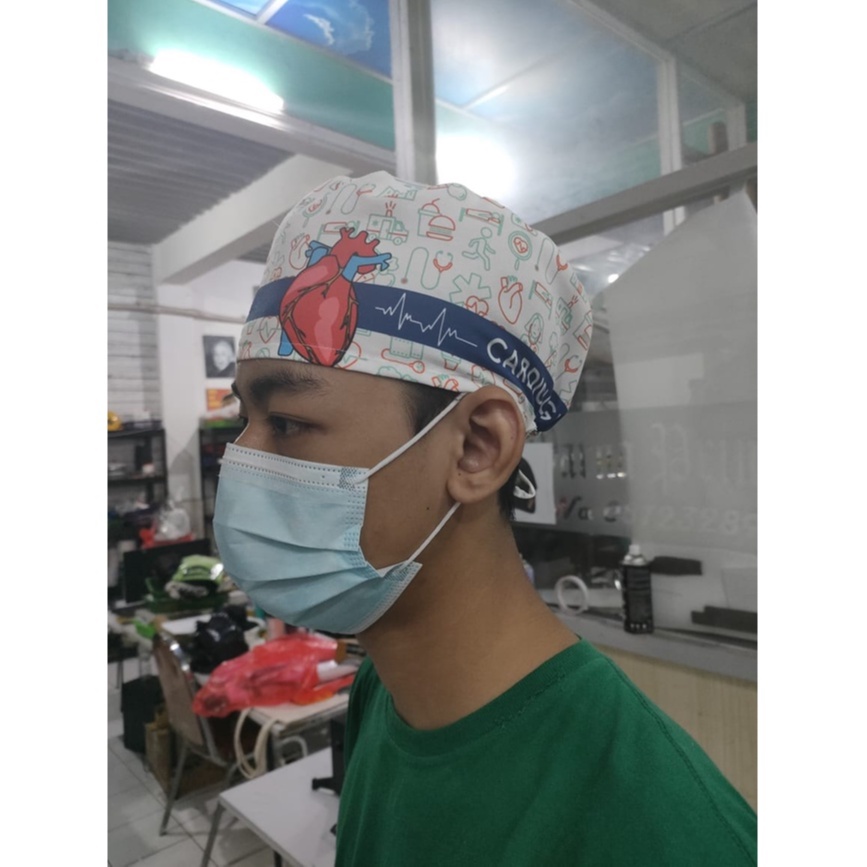 Headcap Motif CARDIOLOGY / headcaptain dokter / topi bedah bermotif / topi bedah / topi perawat / He