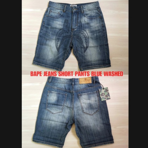 Celana Pendek Jeans BAPE SHARK LOGO BLUE WASHED Promo