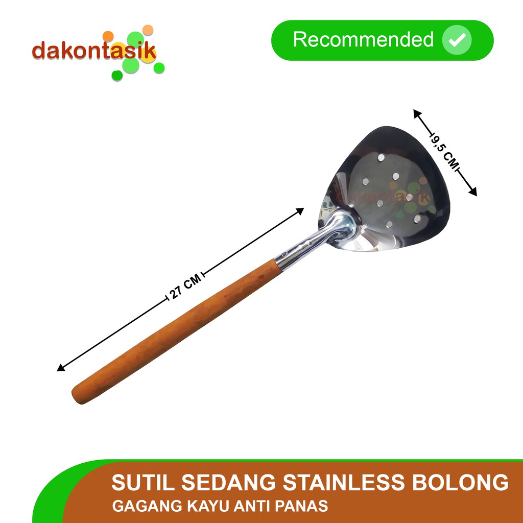 DakonTasik - Sutil Ukuran Sedang Stainless Bolong gagang kayu anti panas