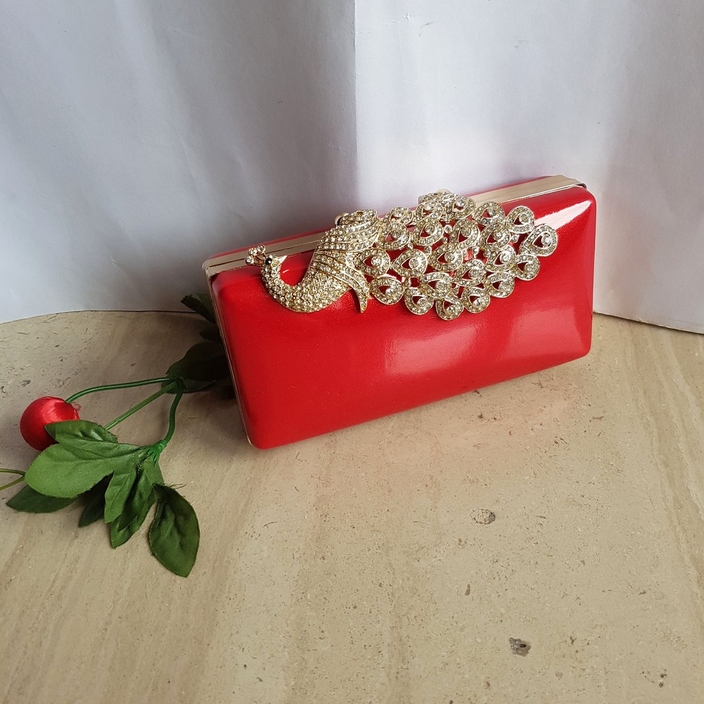 Clutch Pesta Farnell Import Burung Merak Kristal Berlian Imitasi Tas Kondangan Mewah 2599