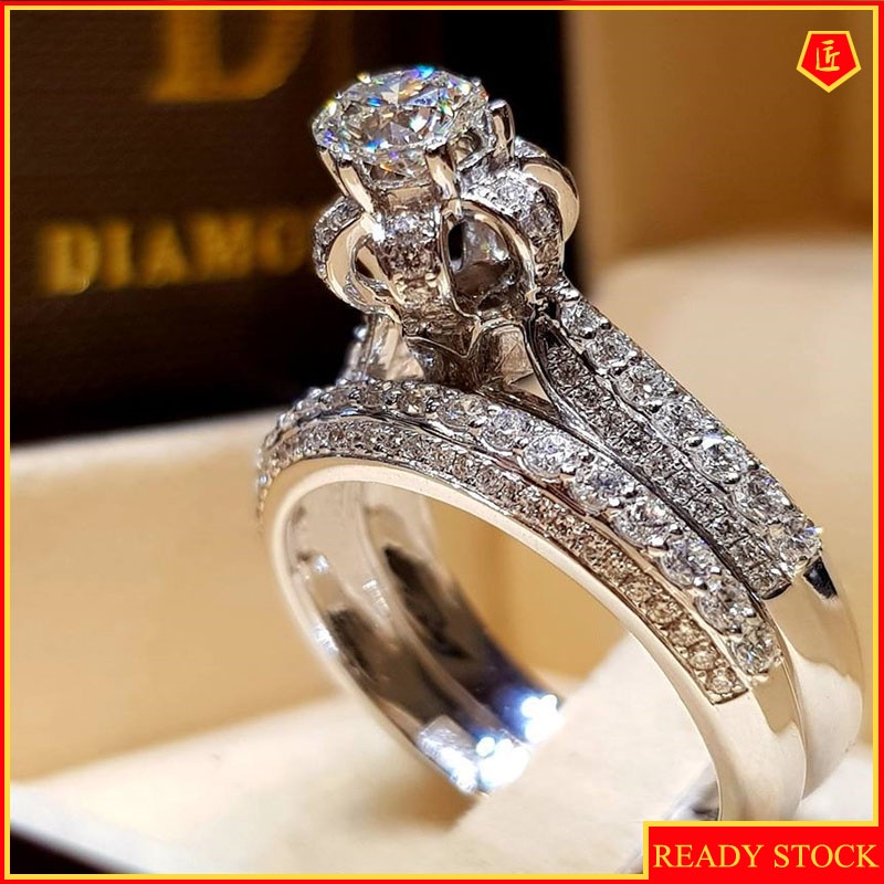 [Ready Stock]Fashion Luxury Temperament Fully-Jewelled Ring Set