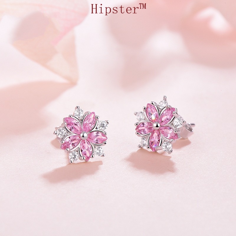 INS Style Romantic Elegant Exquisite Pink Diamond Cherry Blossom