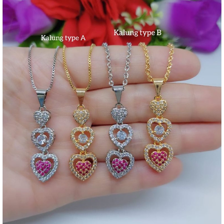 Set Kalung+Liontin Love Xuping Full Permata lapis emas 18k