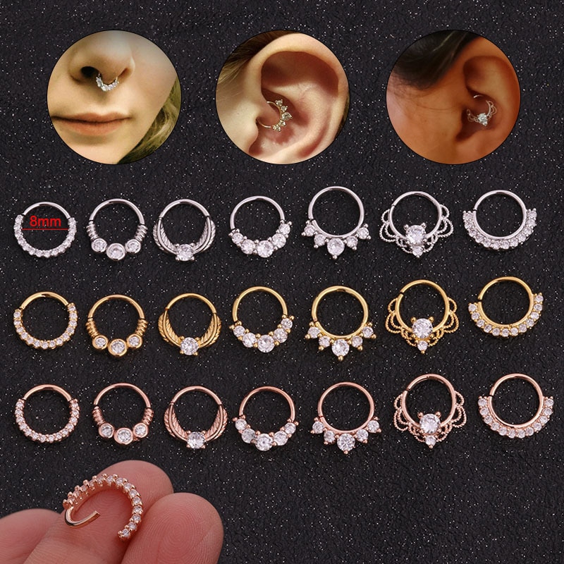 1pc Anting Tindik Hidung / Telinga / Tubuh Model Terbuka 8mm Hias Cz Untuk Wanita