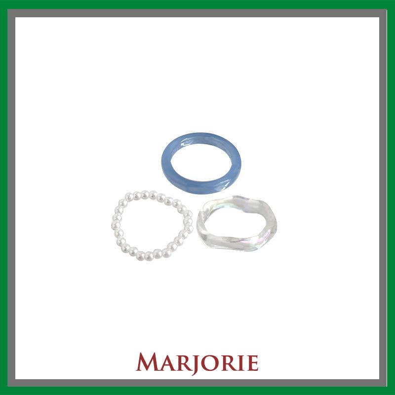 Cincin Resin Sederhana Cincin Mutiara Wanita Set Cincin Akrilik Premium 3 Buah-MJD