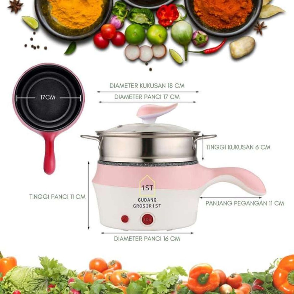 SHENAR PANCI LISTRIK ELEKTRIK FRY PAN SERBAGUNA FRYPAN HOTPOT / PANCI LISTRIK 1.2L KUKUSAN FREE KABEL/ COOKING POT WITH STEAMER - BISA COD