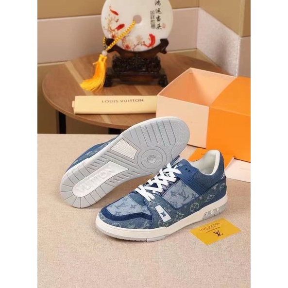 lv sneaker pria mirror men shoes run lou is vuitton sepatu cowok biru