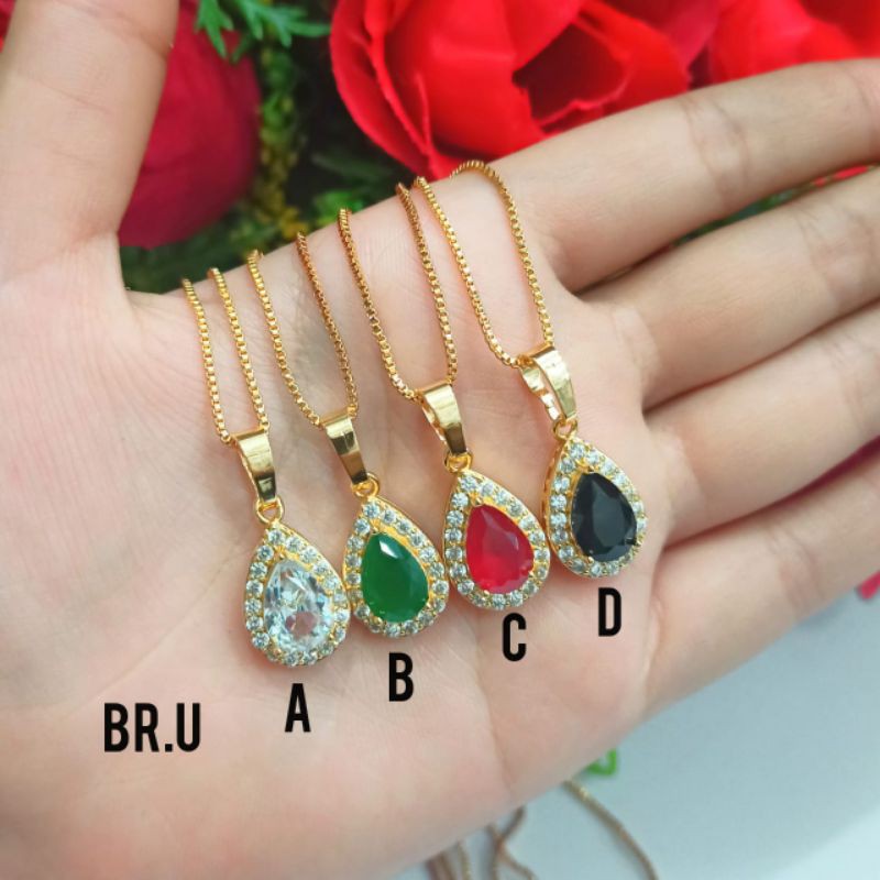 Perhiasan wanita Kalung Titanium liontin Full permata anti Karat lapis emas 22k