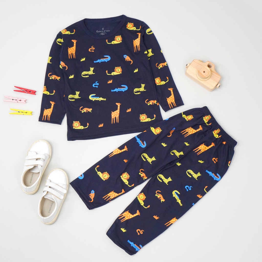 (NAVY ZOO)Set Piyama Anak Laki-laki  Baju Tidur Anak Perempuan Setelan Panjang Anak  Piyama Kaos Ana