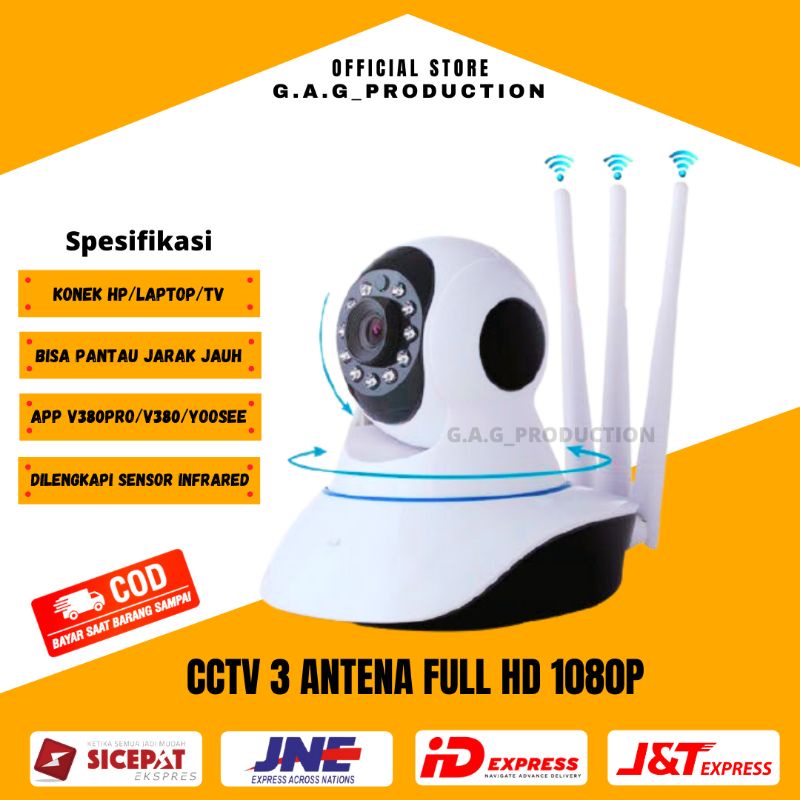 IP Kamera CCTV V380 3 antena Wireless IP Camera  HD 1080P