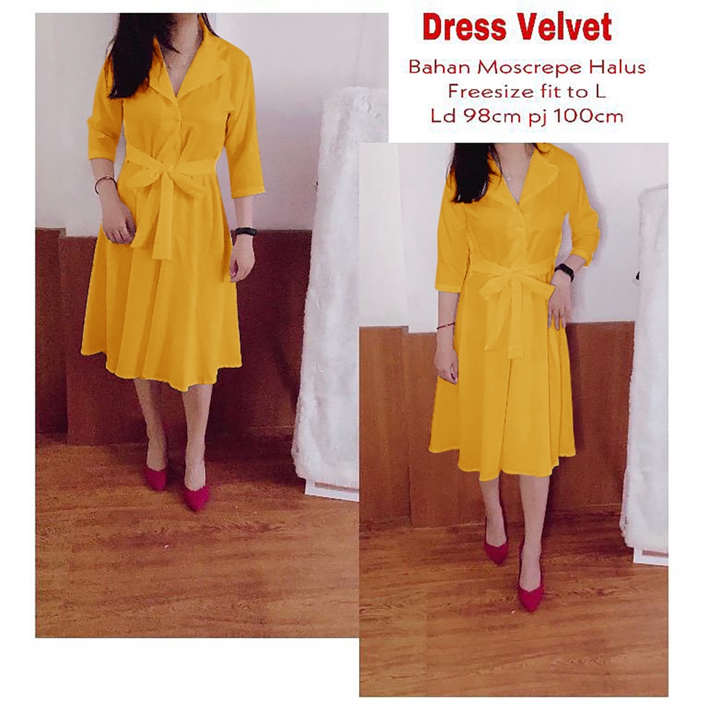 WSE390 - Dress Velvet Dress Wanita Dress Fit Kerah Bentuk V Kasual UK Fit L To XL LD 100 CM PJ 100 CM PREMIUM QUALITY