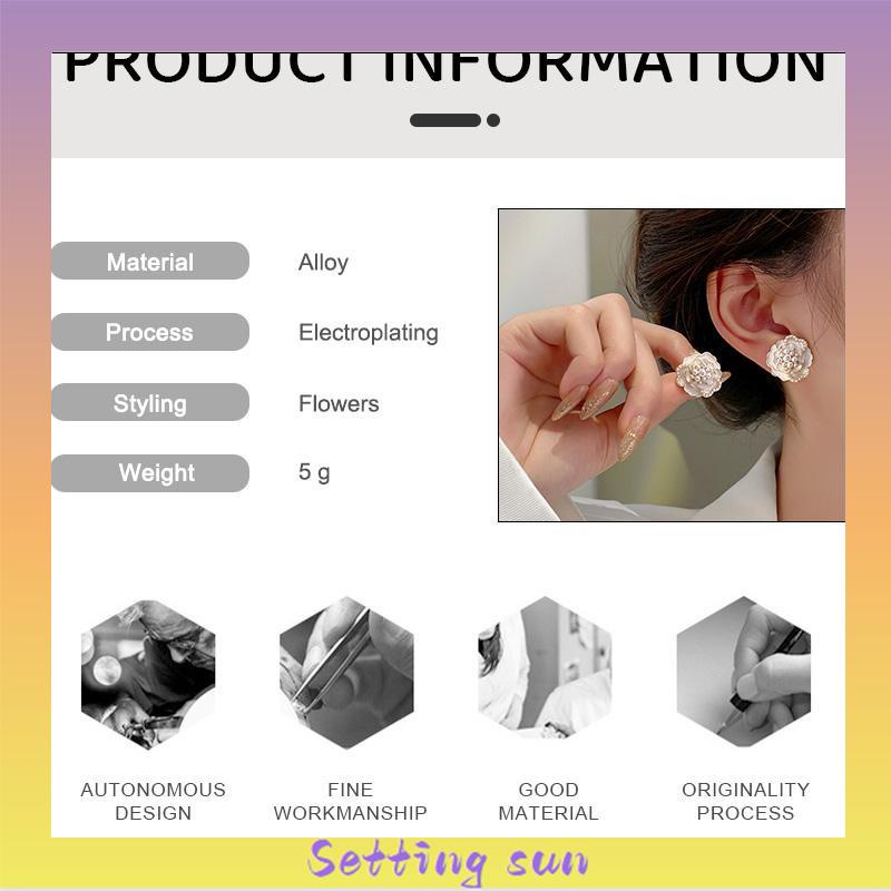 925 anting-anting mutiara Camellia Retro anting-anting bunga berlian TN