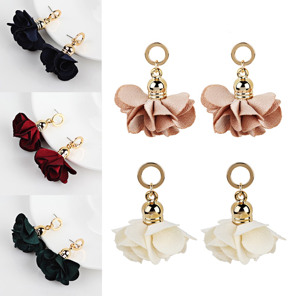 Perhiasan Anting Menjuntai Bentuk Kelopak Bunga Bahan Kain Untuk Hadiah Wanita