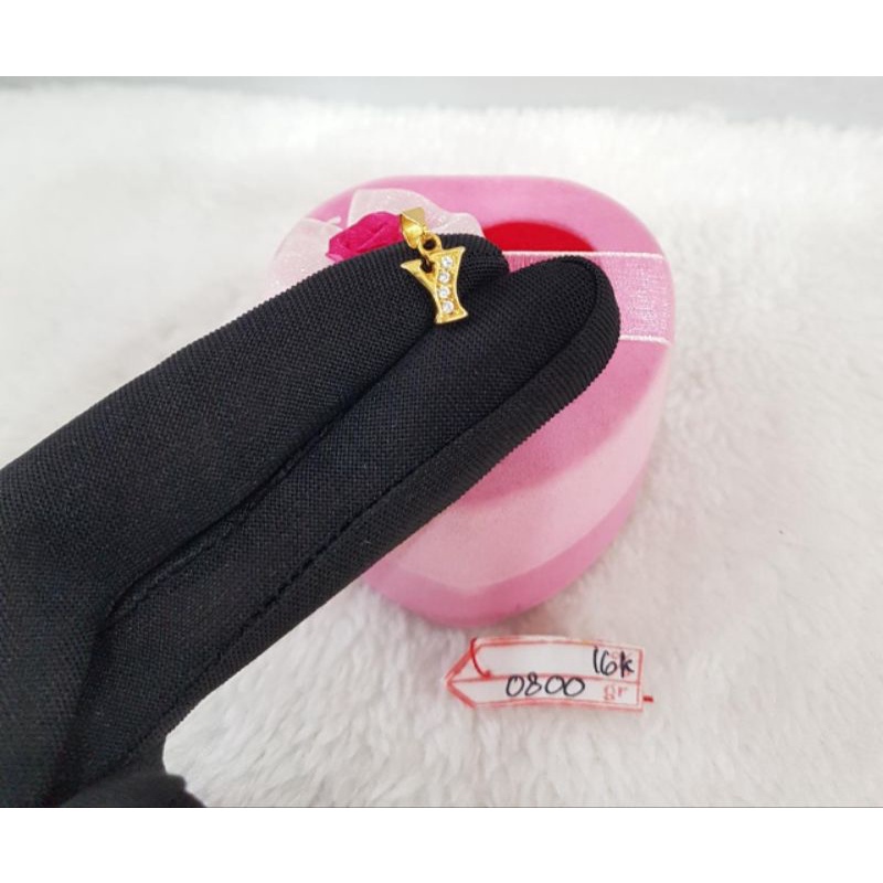 Lt1498E206E liontin abjad huruf Y permata putih emas kuning asli berat 0.800 kadar 70% 16k