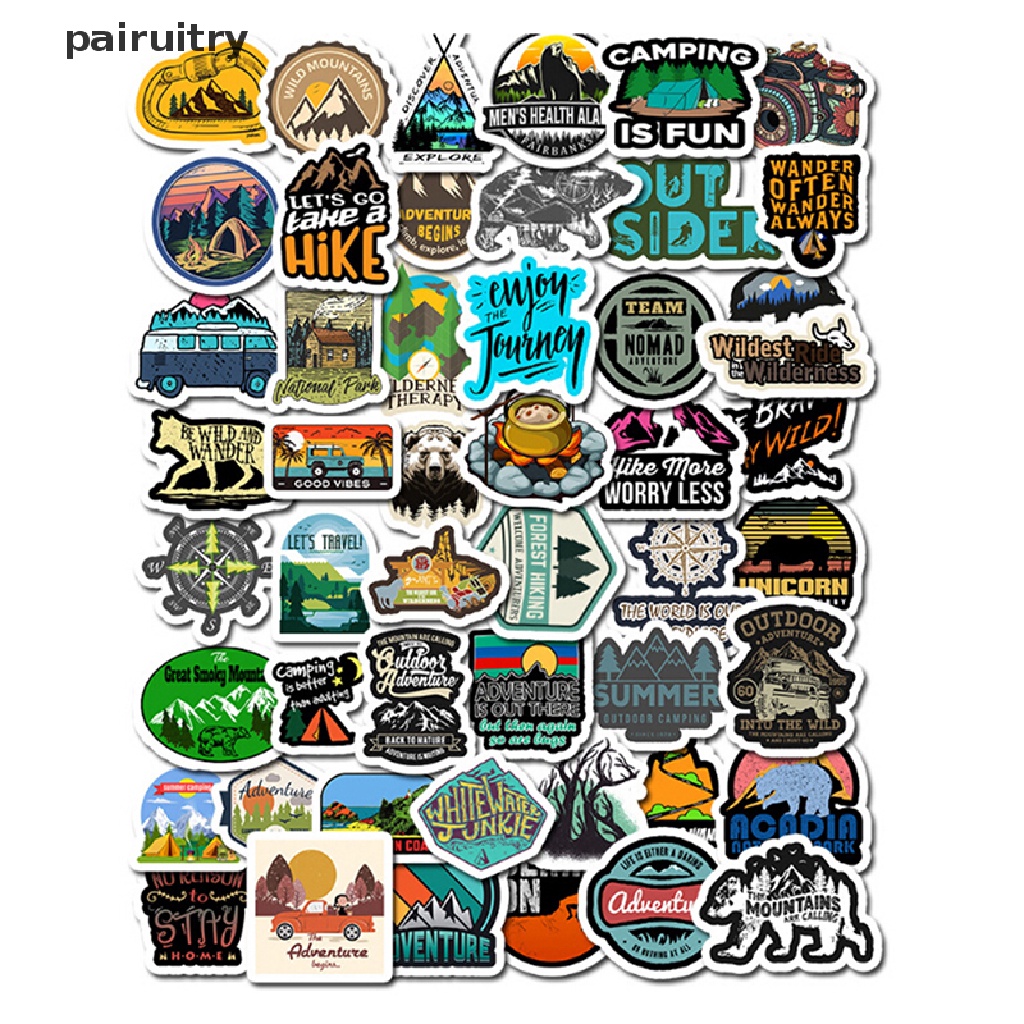 Prt 50Pcs Stiker Motif Pemandangan Camping Untuk Dekorasi Koperlaptopgitar