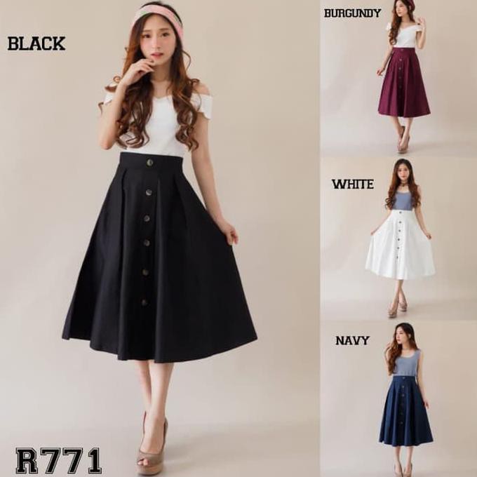 Barang Berkualitas Rok Casual Rok Midi Polos Katun Twill Tebal - R771 DISKON