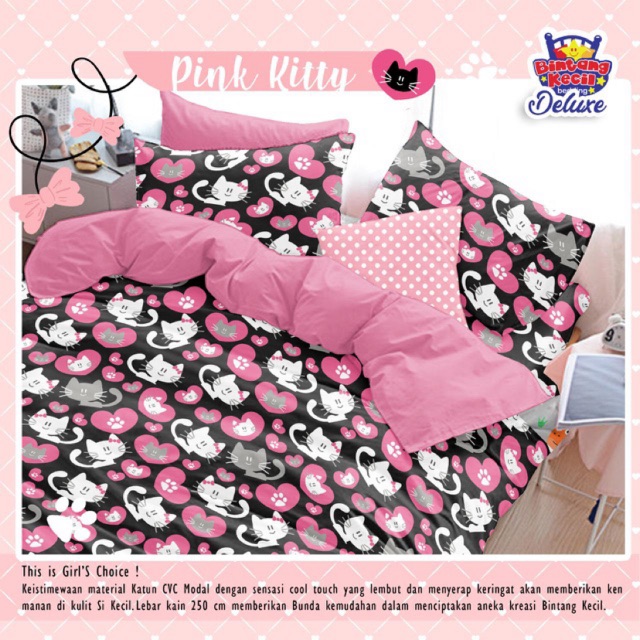 Banting Harga Kain Sprei Meteran Pink Kitty Star Kucing WWGBOTMe79NR