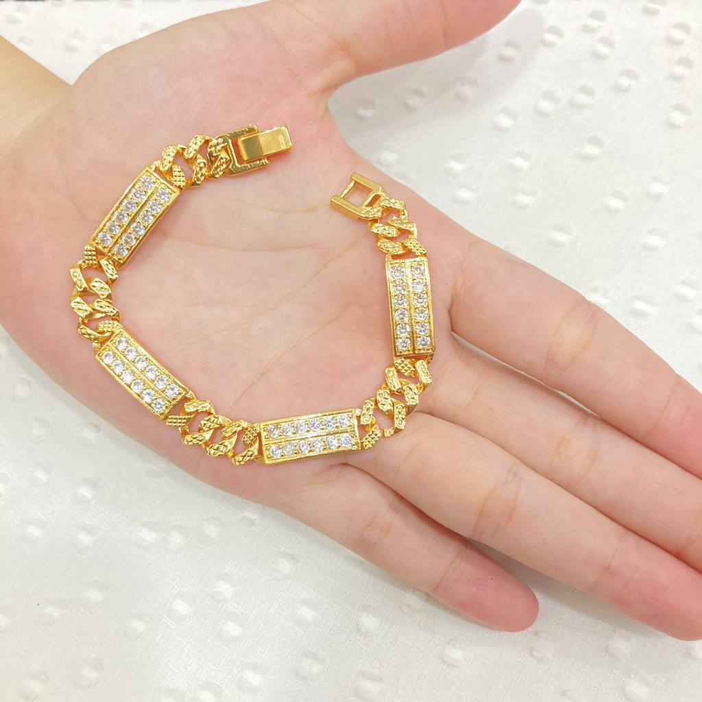 Gelang Rantai Plat Permata Lapis Emas Aksesoris Wanita