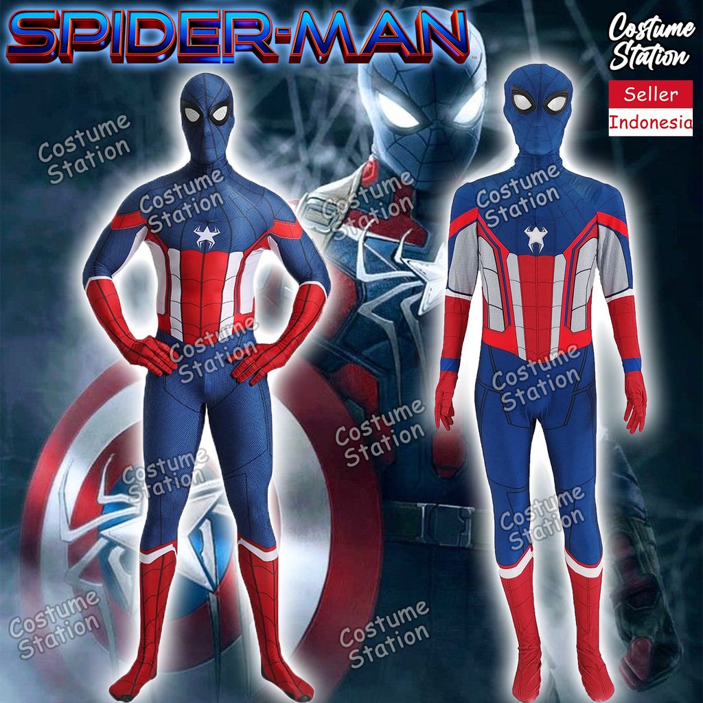 Kostum Spiderman Captain America /Costume Superhero Marvel pria dewasa