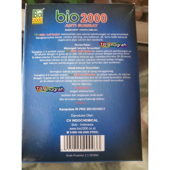 Bio 2000 Obat Anti Sumbat Mampet Pipa Saluran Penguras Wc Wastafel