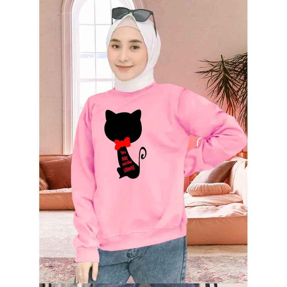 Kaos Lengan Panjang meow pita / Kaos Sweatshirt / Atasan Wanita / Atasan Wanita Lengan Panjang