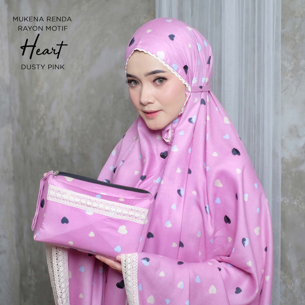 MUKENA BALI TASIK - MUKENA RENDA RAYON DEWASA MOTIF HEART