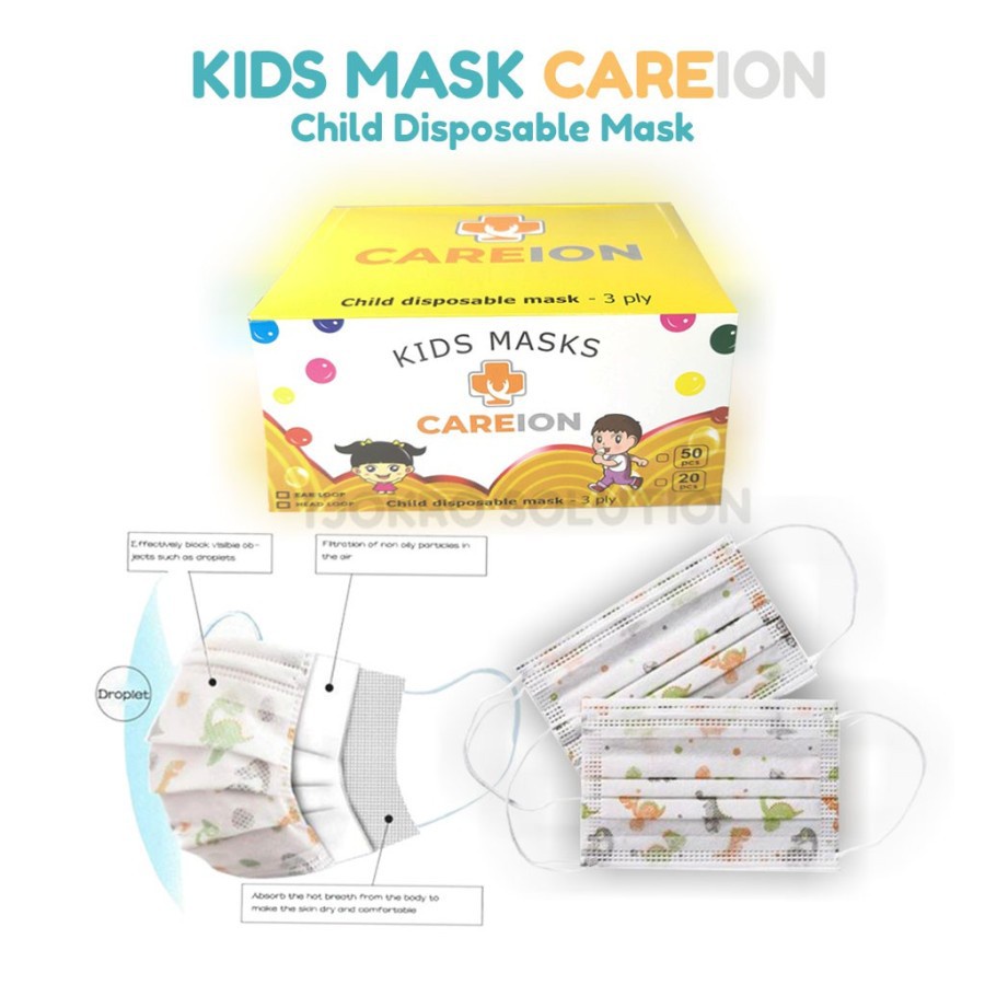 MASKER ANAK CAREION 3ply isi 50 pcs/box - Masker Anak Motif Kartun