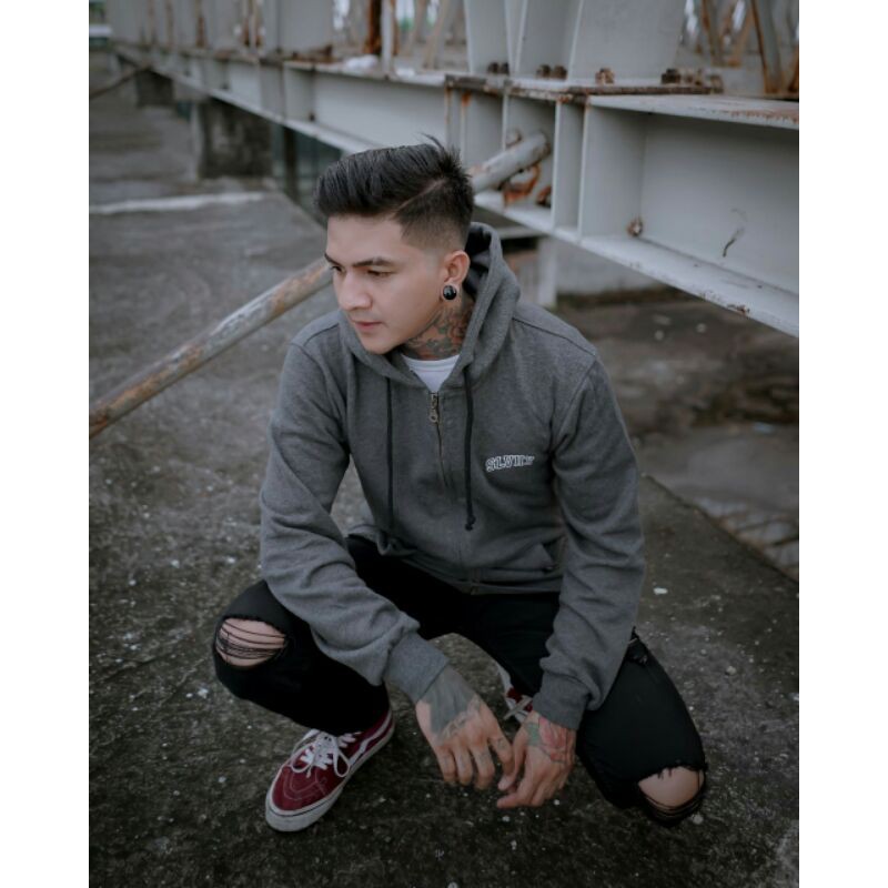 Salviohexia Jaket Pria Jaket Zipper Grey Slvhx Jaket Hoodie