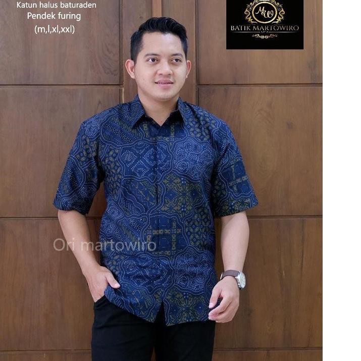 DEWAWANGSA Dewa Wangsa NAVY Atasan Kemeja Batik Pria PREMIUM Lengan Panjang Katun Halus FULL FURING BATIK  Batik Asli Solo Premium Quality