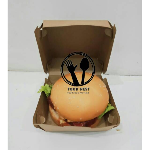 KOTAK BURGER KEMASAN HAMBURGER KRAFT PAPER BOX BURGER BOX SNACK takoyaki siomay  korean garlic bread