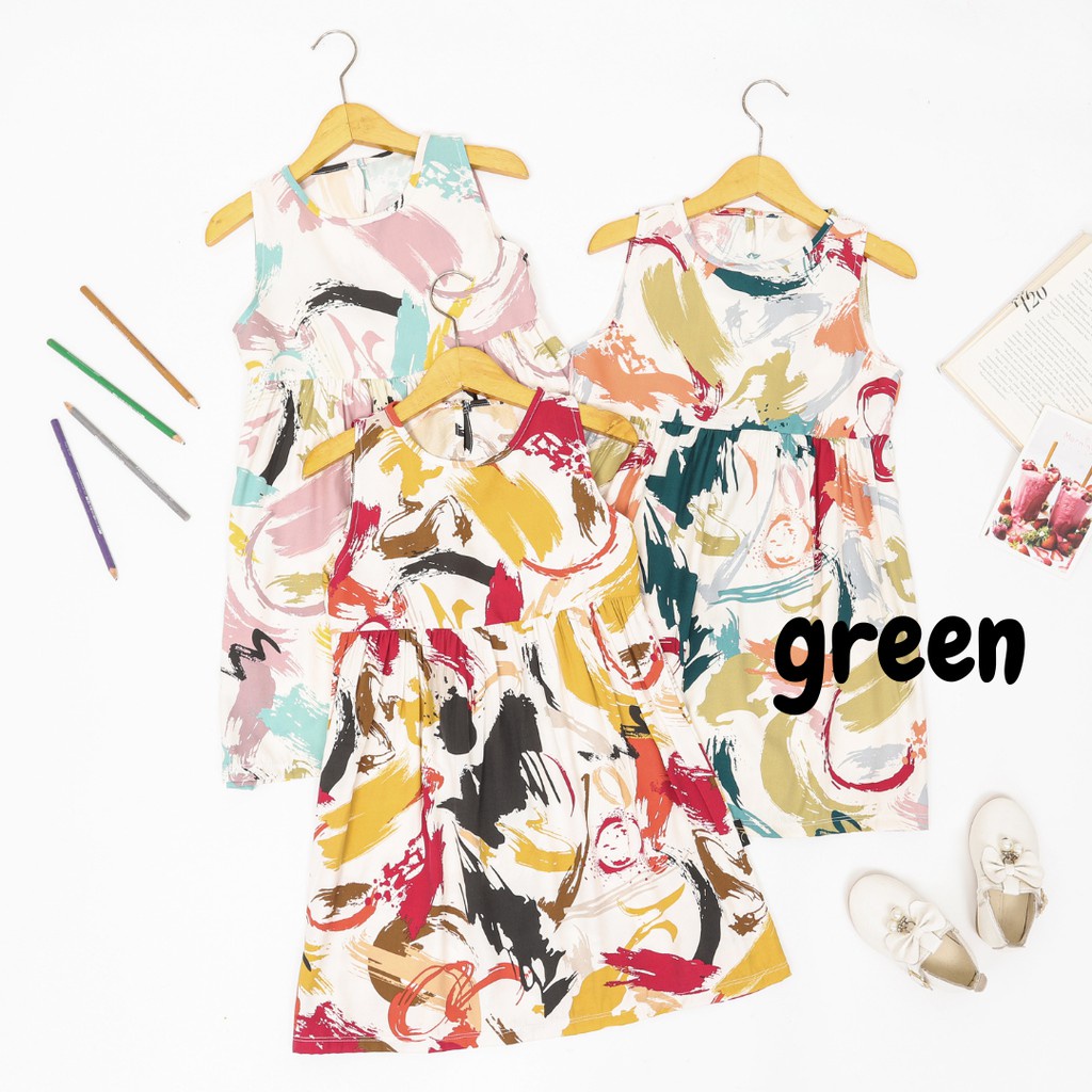 Le Khari Dress Anak katun Silk Size 0-5 thn-Local abstract green
