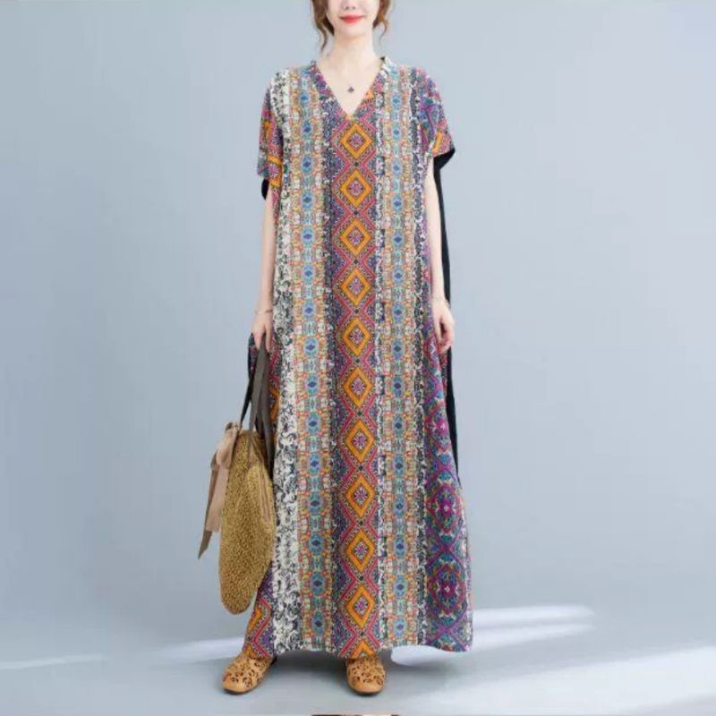 91982 Baju Maxi long dress HOMEWEAR rumahan rumah busui Coklat Korean style cewek import baju Maxi l