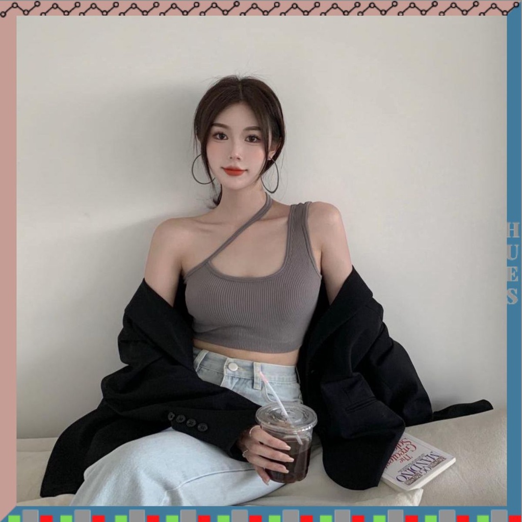 HUES.ID Tanktop Crop Top Tali Samping Korean Cross Tanktop Stylish Wanita Toga Padded Tanktop Crop Tanktop Bra With Cup Tanpa Kawat Import 1108