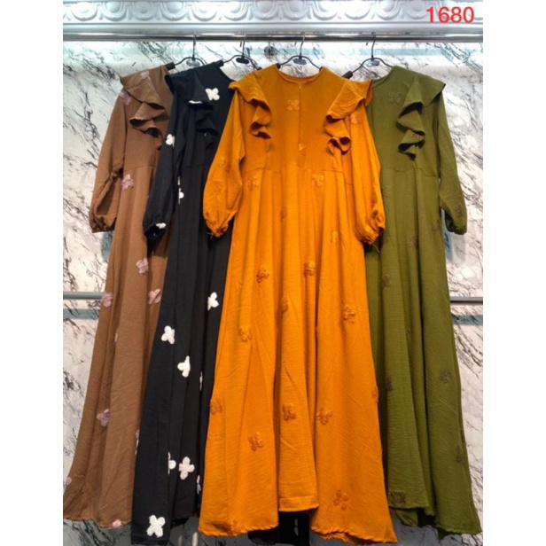 Gamis pompom bunga cringkle miudis