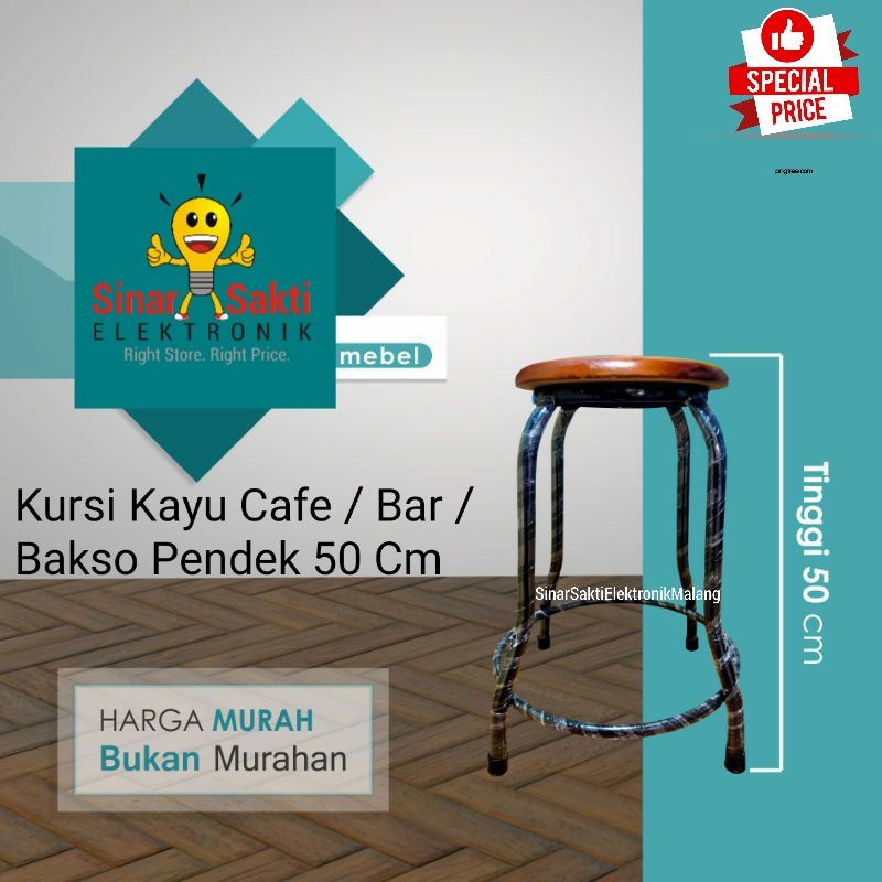 Kursi Kayu Bakso Tinggi Kafe Cafe Bar Besi 50 cm Pendek Depot Warung