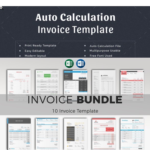 

NS Auto Calculation 10 Sets Invoice Template Auto Calculation Microsoft Excel Microsoft Word | Templates Invois Excel