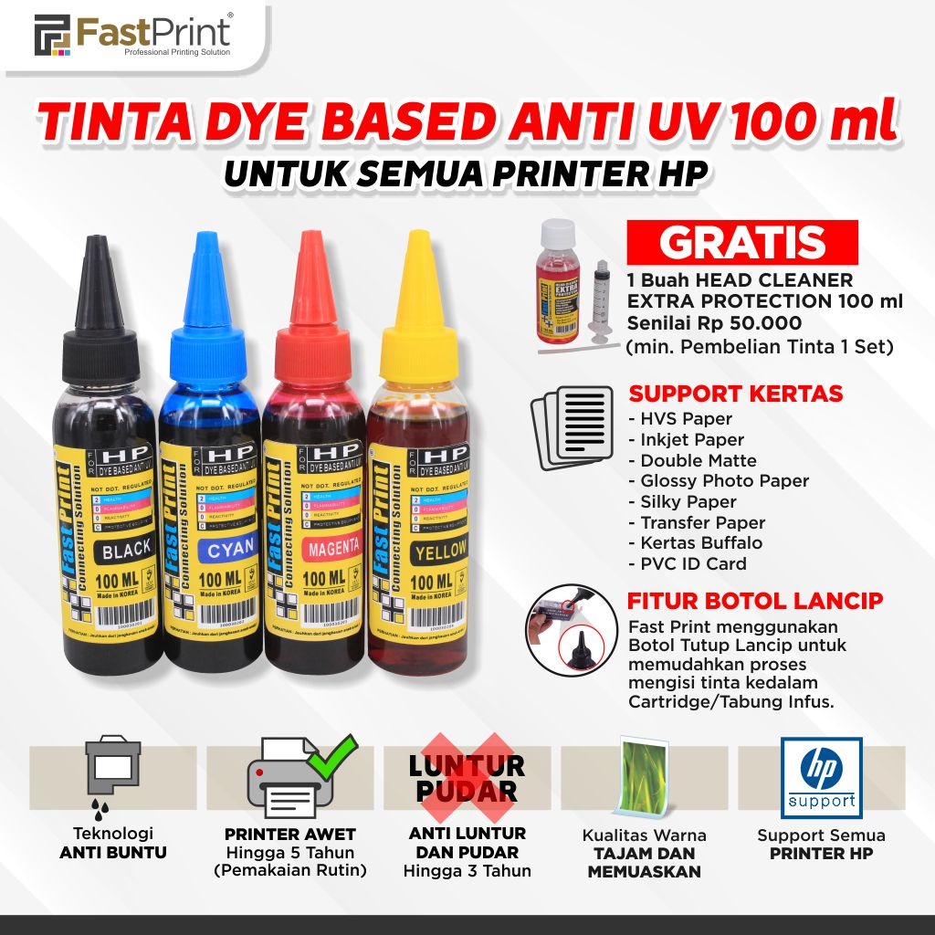 Tinta Dye Based Anti UV 100ML Printer HP