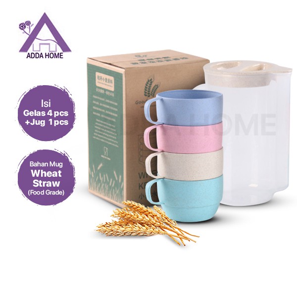 Adda Home - Set 4pcs Gelas + 1pcs Jug Air / Teko Tahan Lama