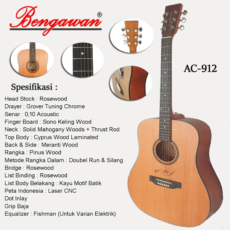Gitar Akustik Bengawan AC912 Original free tas original Bengawan
